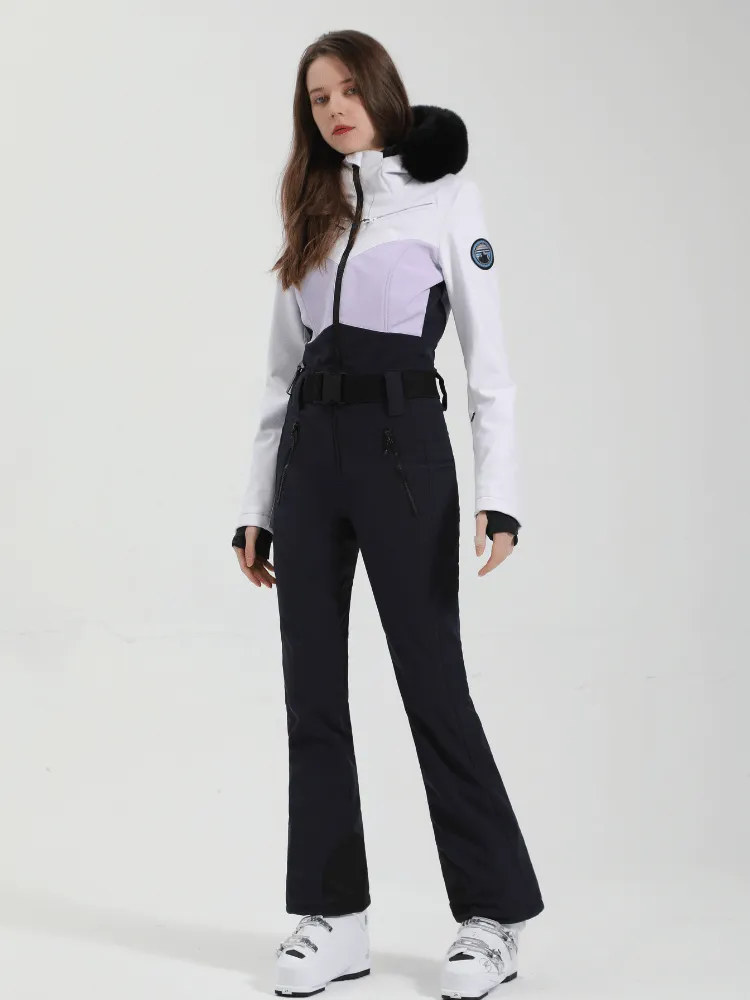 Gsou Snow Colorblock Fur Slim Ski Jumpsuit - Women's