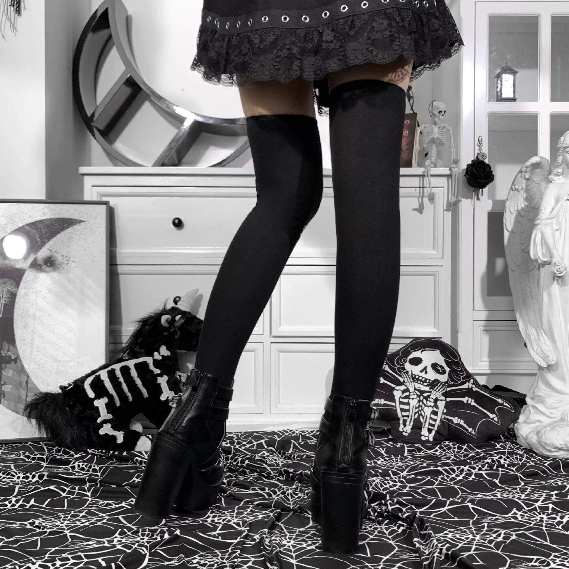 Halloween Skull Over The Knee Stockings Women's Clothing