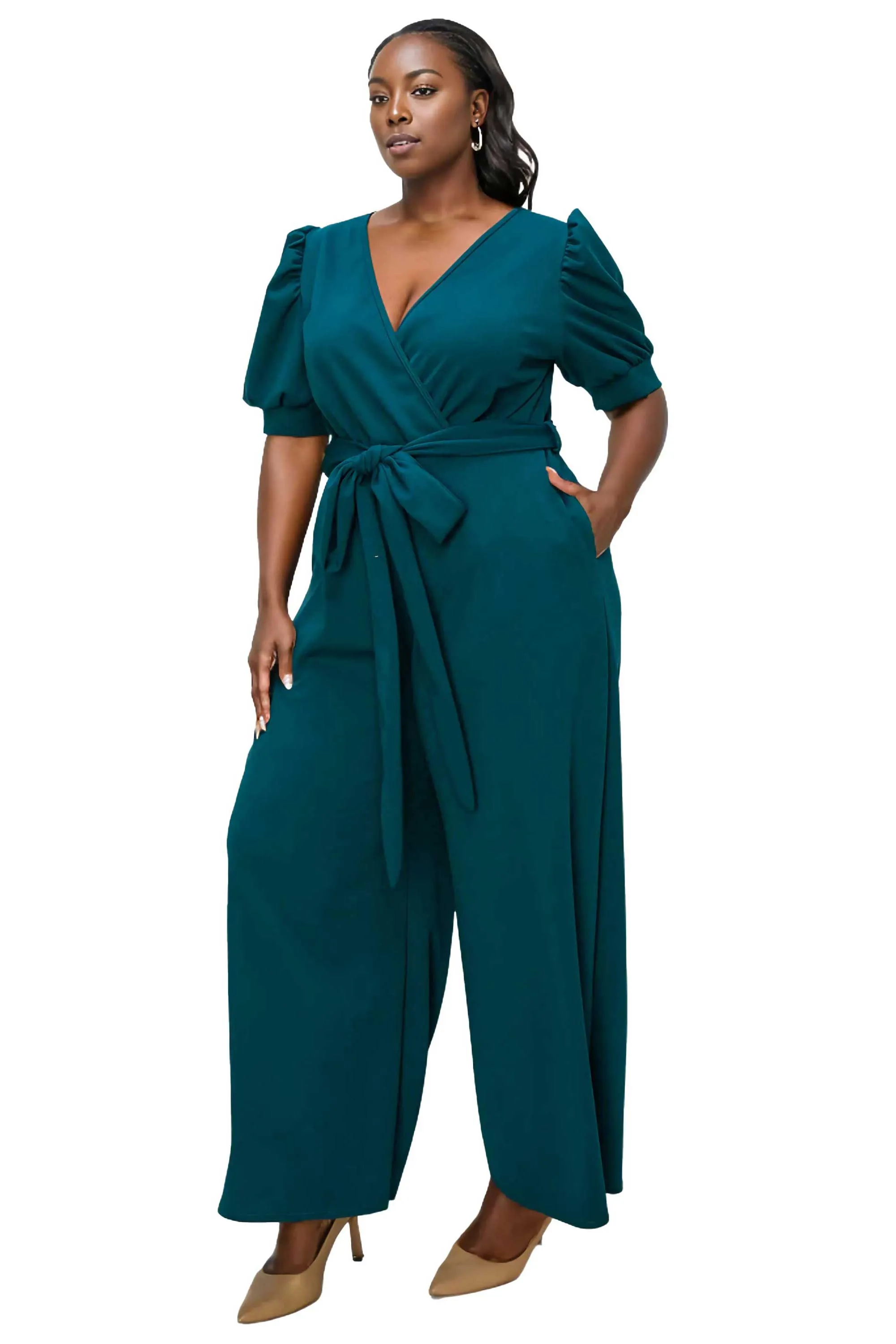 Iris Surplice Belted Pocket Jumpsuit