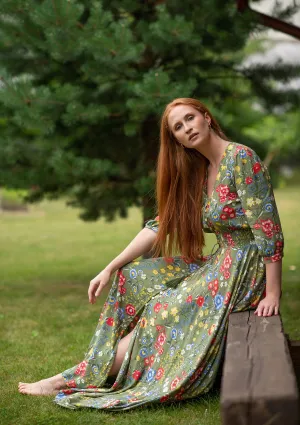 Isabella Mix Flowers Green Dress