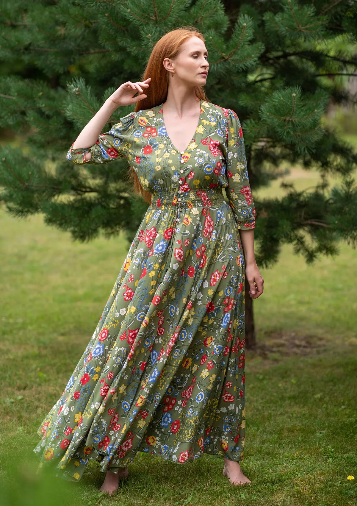 Isabella Mix Flowers Green Dress