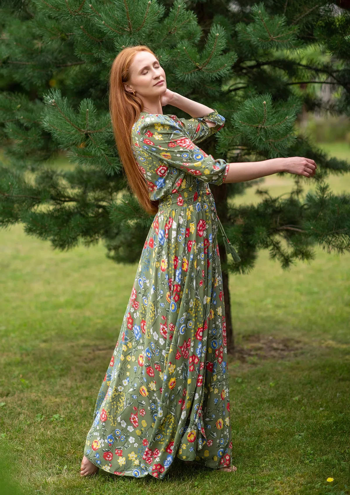 Isabella Mix Flowers Green Dress