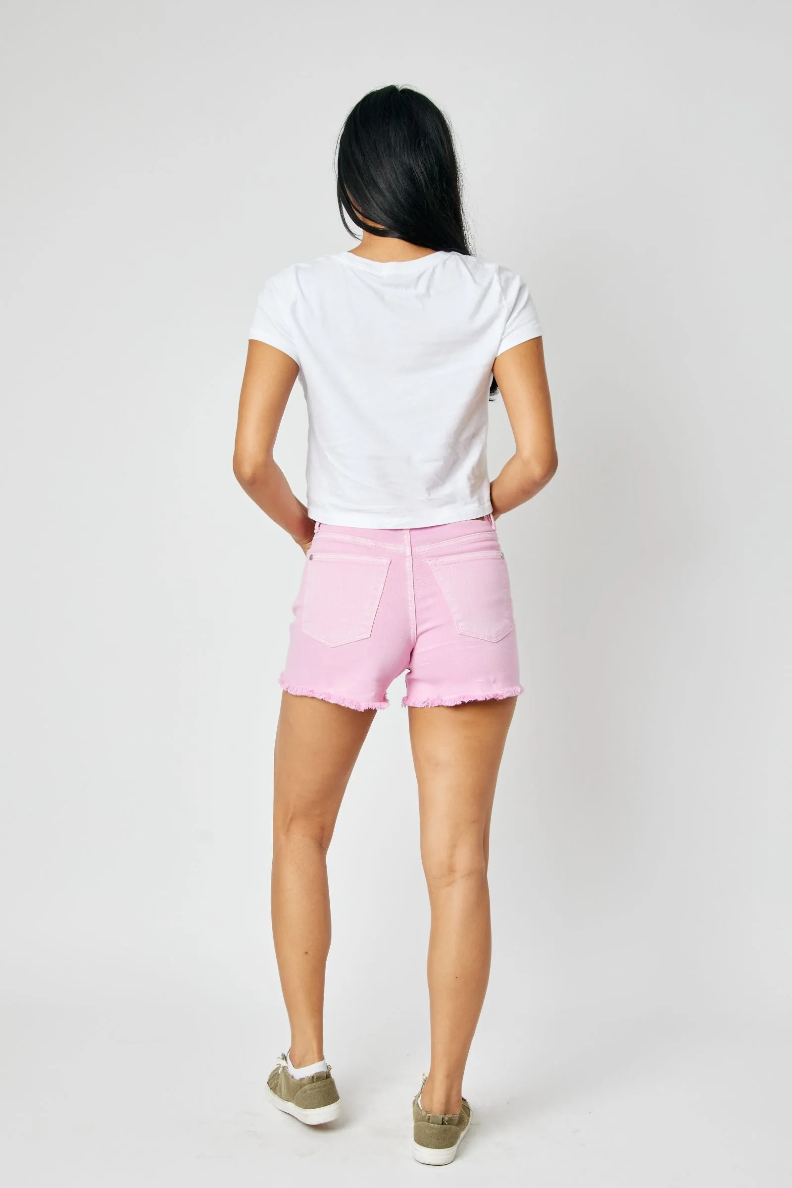 JB (CURVY) LT PINK FRAYED HEM SHORTS