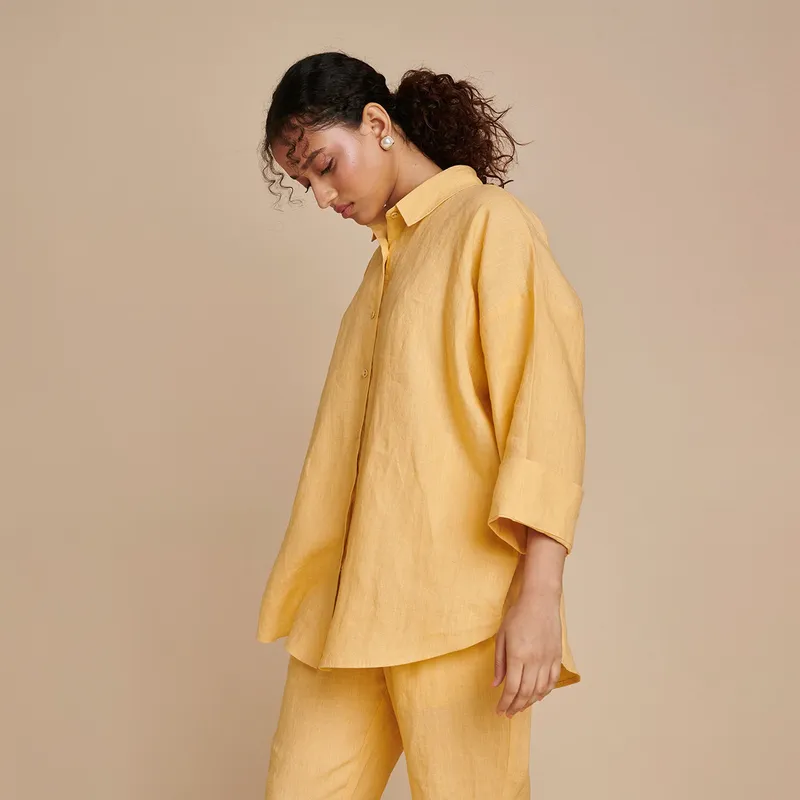 Linen Pleated Pants for Women | Yellow