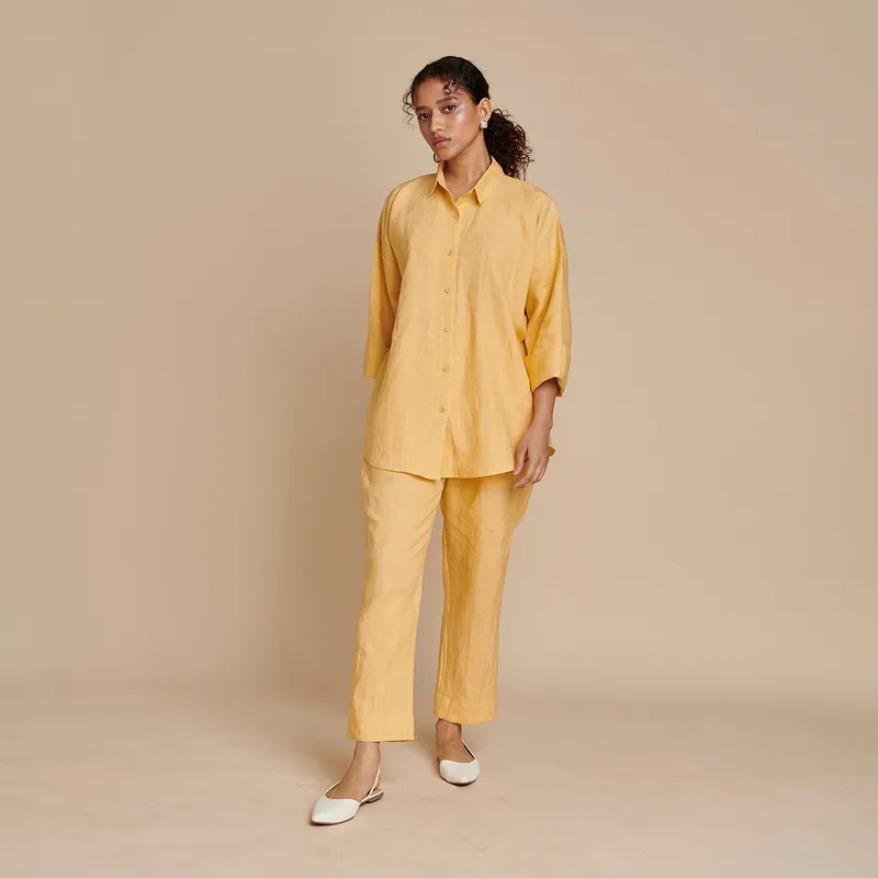 Linen Pleated Pants for Women | Yellow