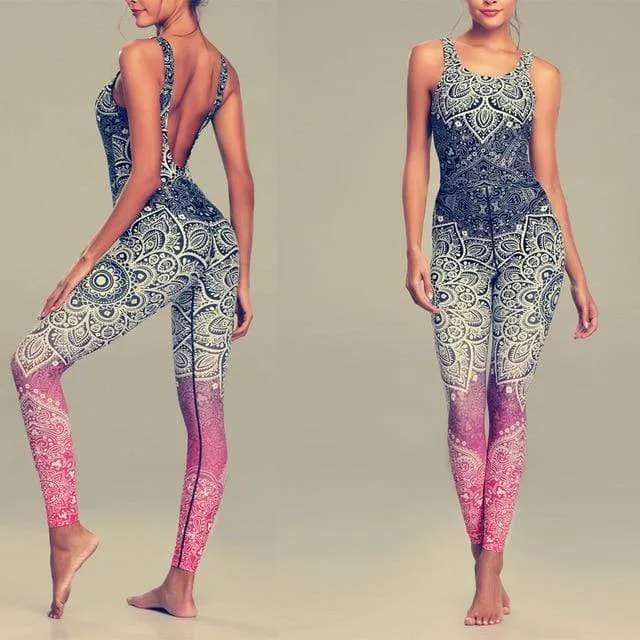 Mandala Print One Piece Yoga Jumpsuit