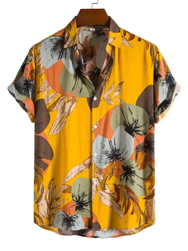 Men’s Fashion Trend Casual Cotton Printed Short Sleeve Shirt