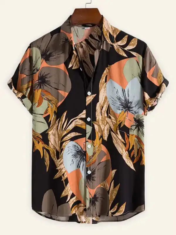 Men’s Fashion Trend Casual Cotton Printed Short Sleeve Shirt