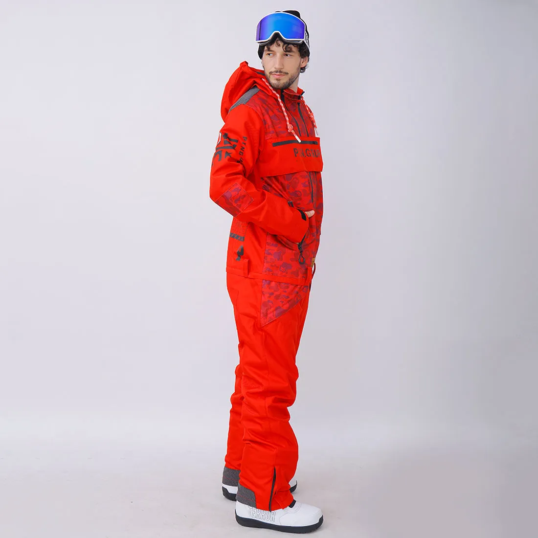 Men's PINGUP P-40 Fighter & Shark Conjoined One Piece Snowboard Jumpsuit