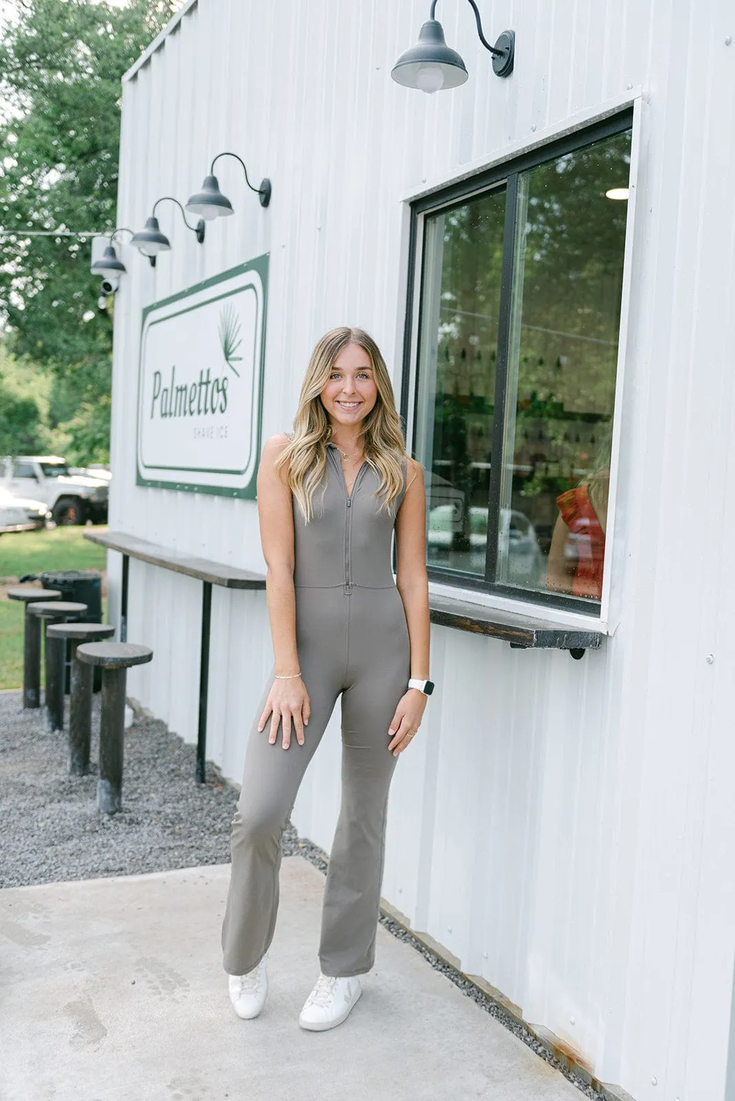 Olive Half Zip Athletic Jumpsuit