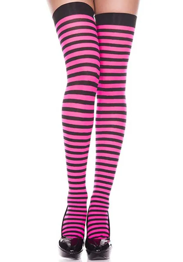 Opaque Striped [Black/Hot Pink] | THIGH HIGHS