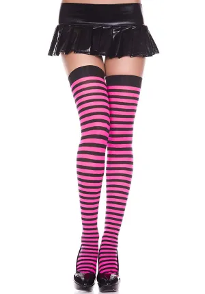 Opaque Striped [Black/Hot Pink] | THIGH HIGHS