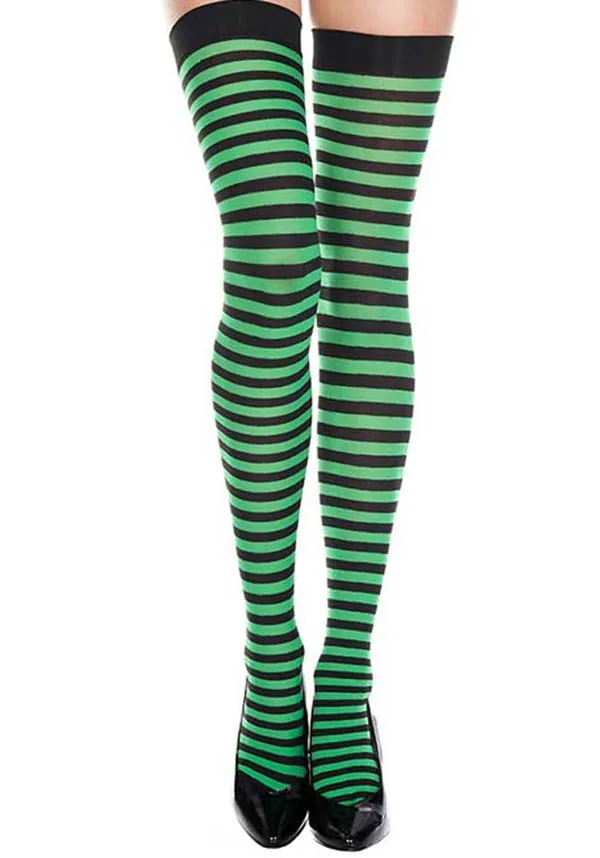 Opaque Striped [Black/Kelly Green] | THIGH HIGH