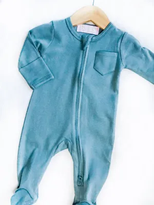 Organic Cotton Pocket Zippie & Romper - Winter Green