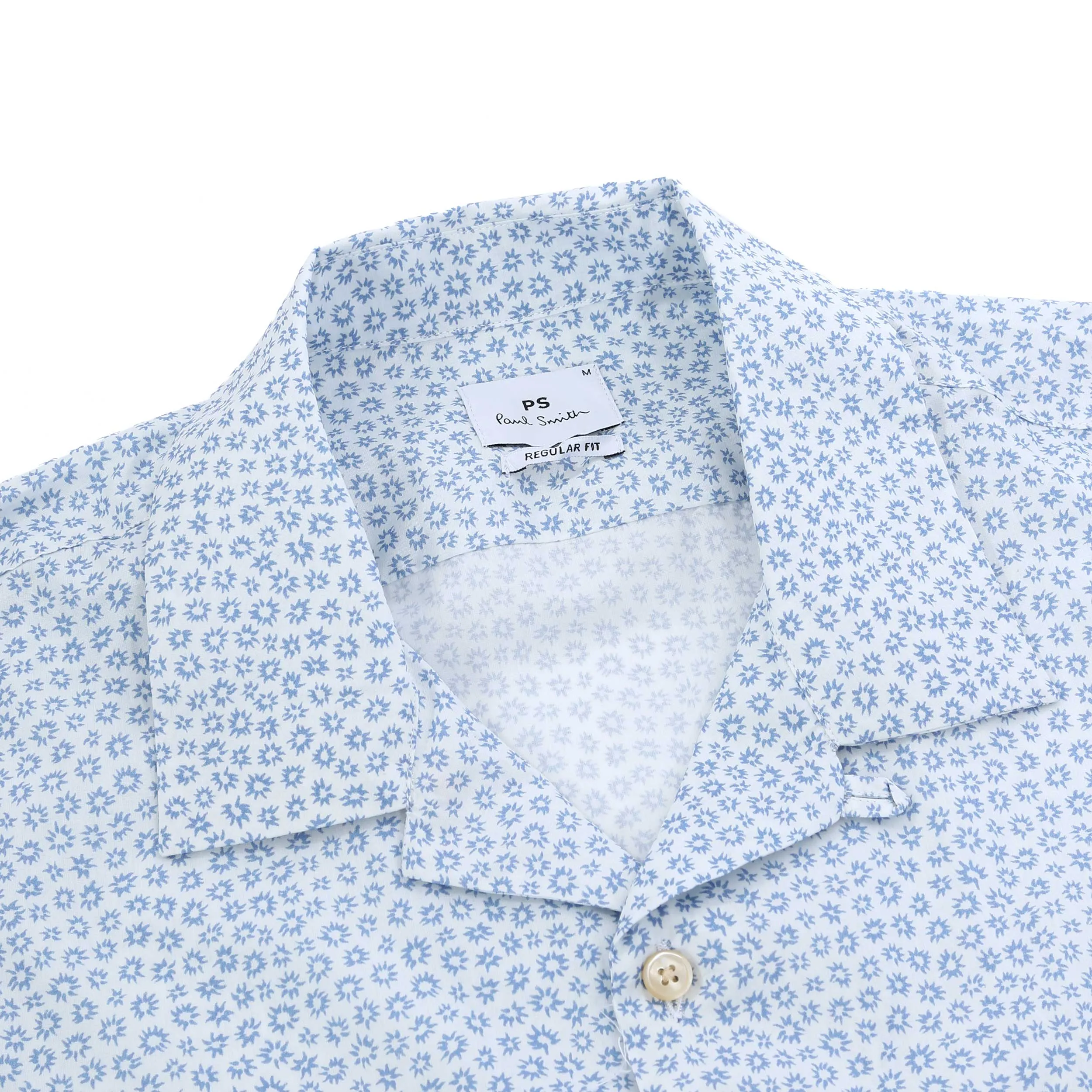 Paul Smith Small Floral Reg Fit SS Shirt in White & Blue