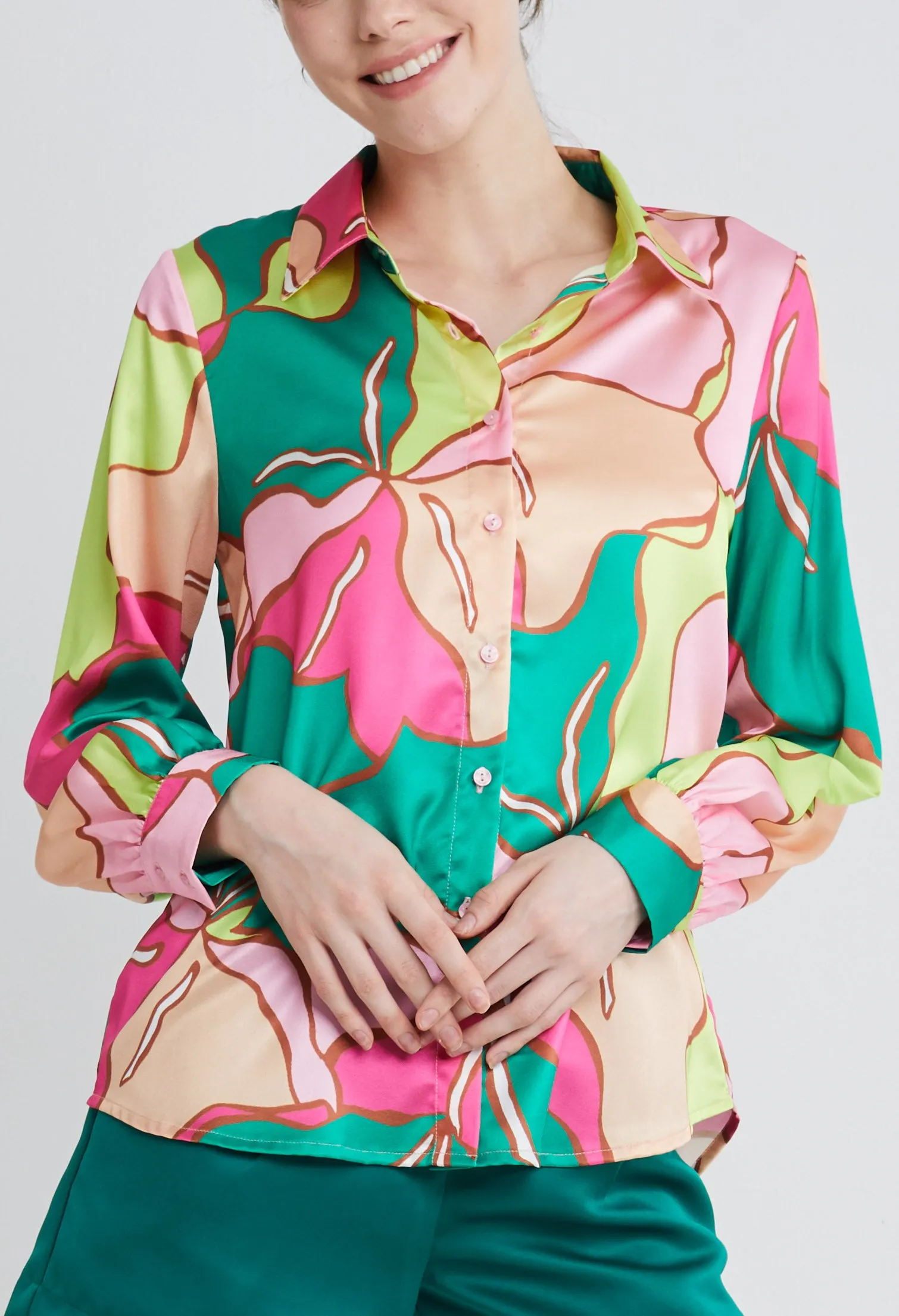 Picasso Floral Petal Button Down Blouse