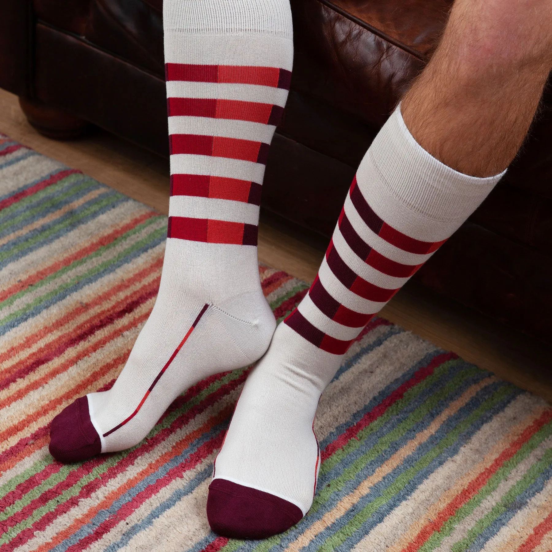 Quad Stripe Men's Socks - Cream