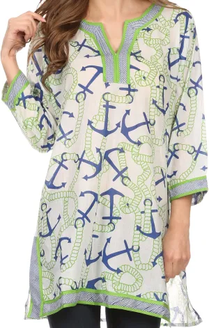 Sakkas Caddie Tunic Blouse Top Shirt With Pattern Print And Trimming