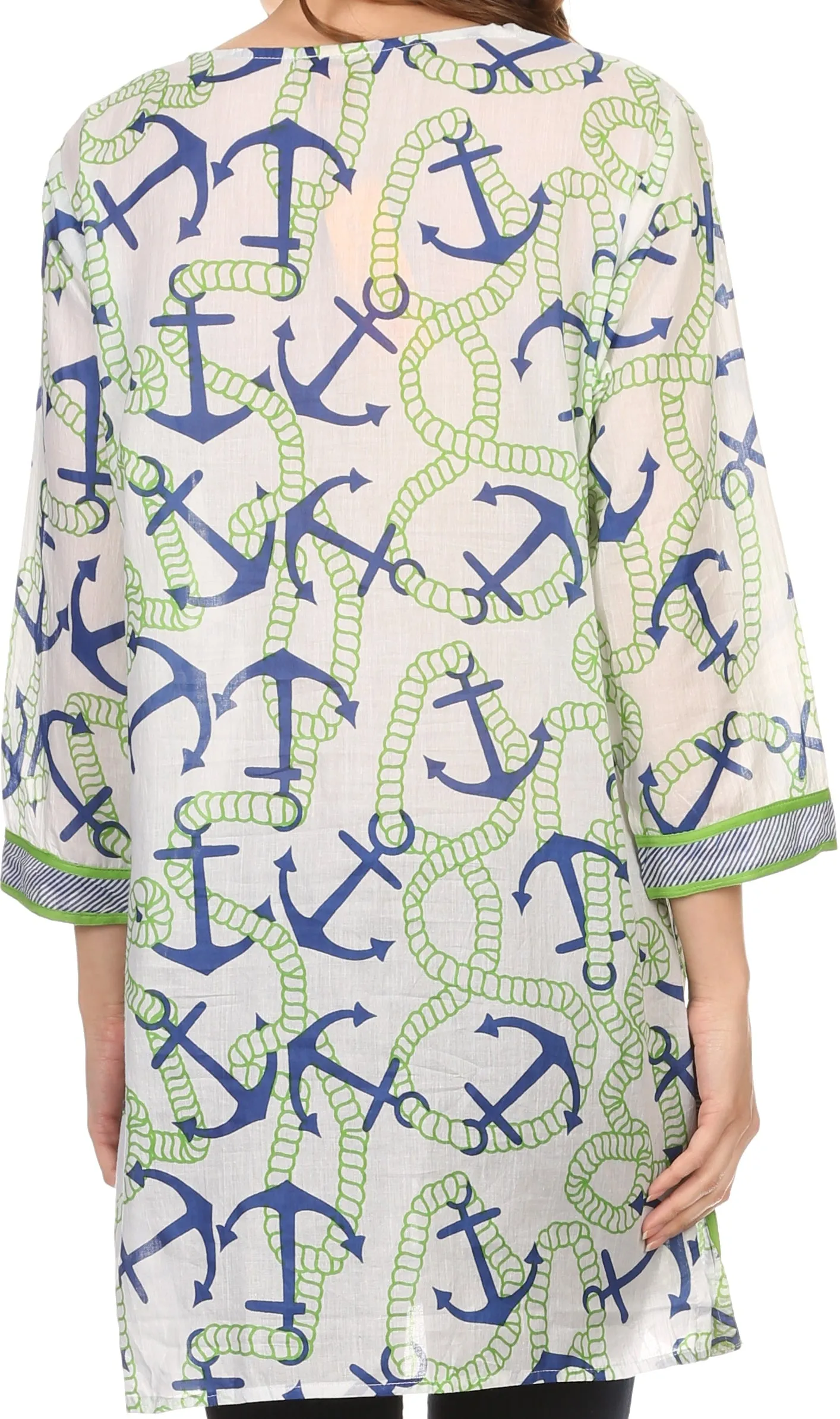 Sakkas Caddie Tunic Blouse Top Shirt With Pattern Print And Trimming