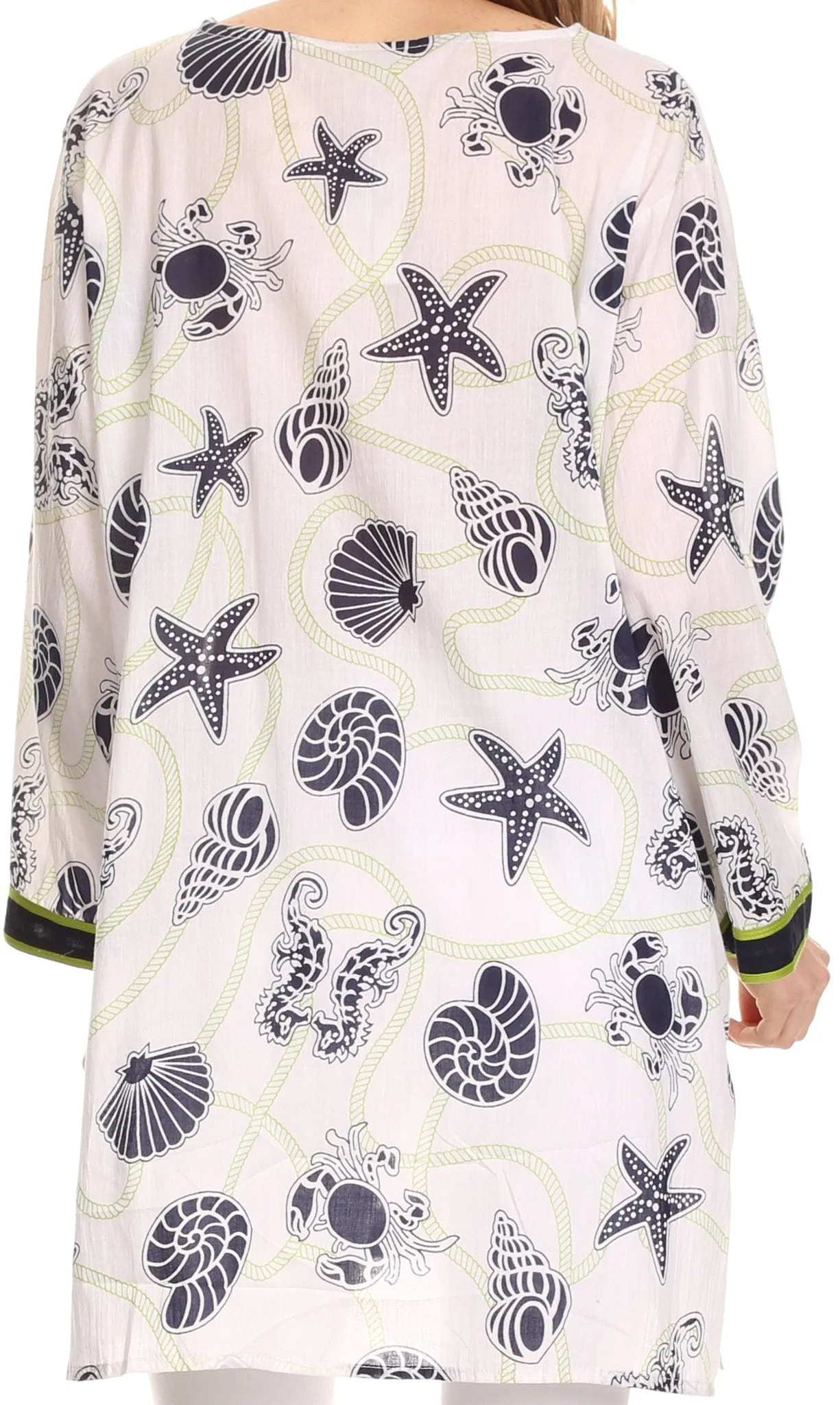 Sakkas Fawn Tunic Blouse Top With Printed Pattern And Multi Toned Trims