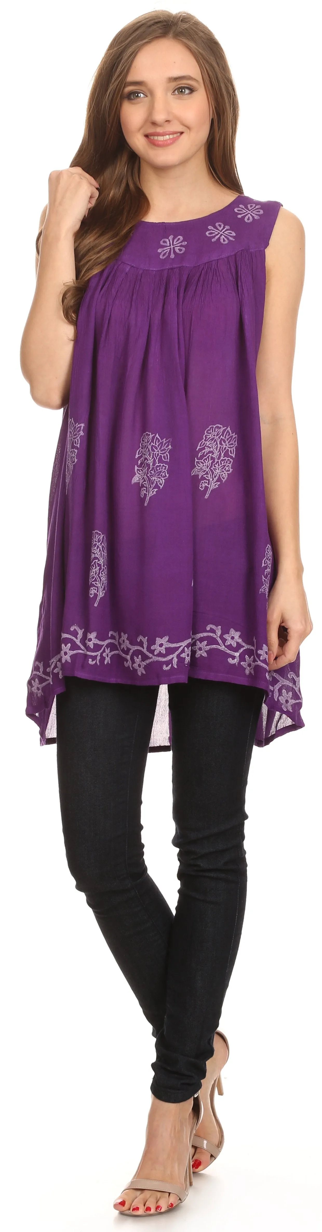 Sakkas Halia Sleeveless Floral Printed Blouse Top With Drop Neck And Draped Fit