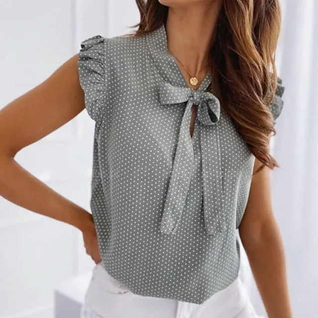 Summer Butterfly Short Sleeve Elegant Polka Dot Top