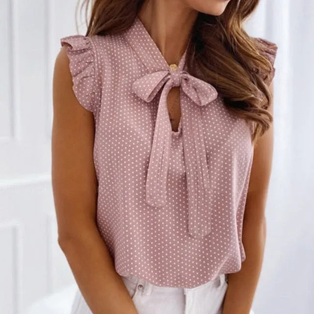 Summer Butterfly Short Sleeve Elegant Polka Dot Top