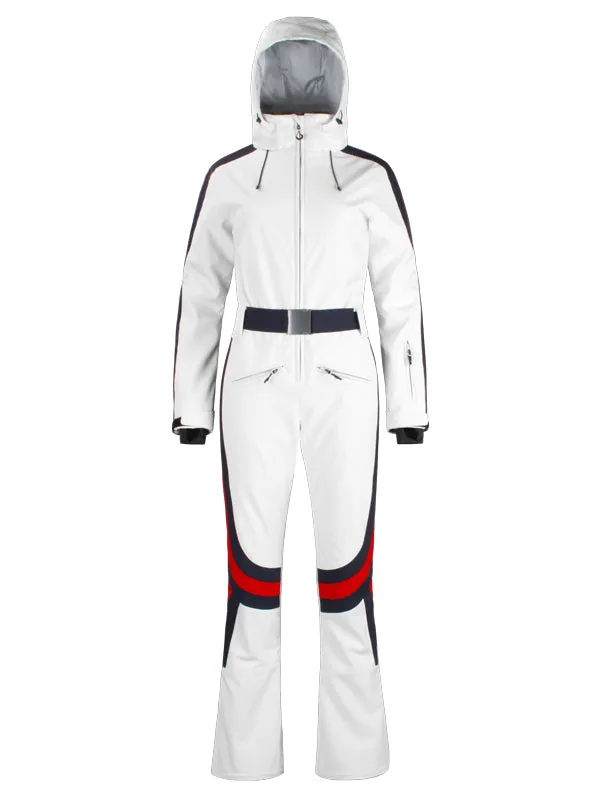 Women's Gsou Snow Retro Belted Stripe Flare Ski Jumpsuit